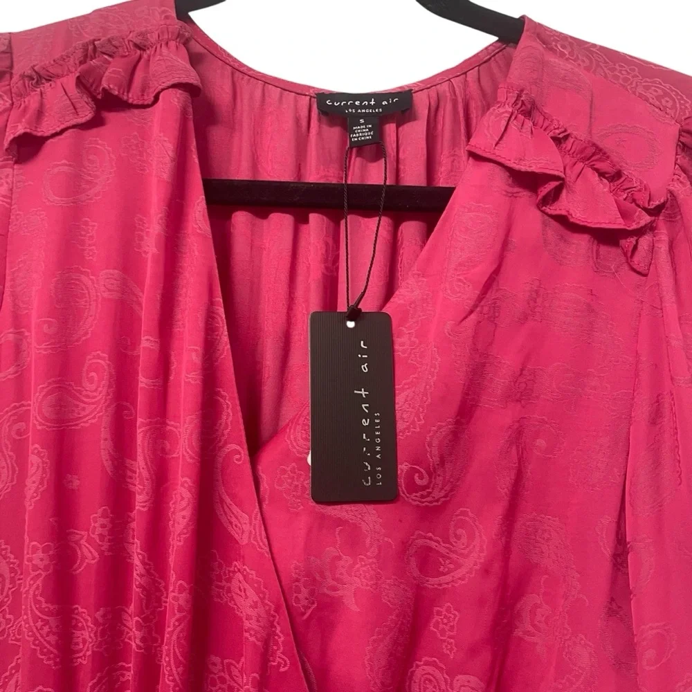 Current Air Fuchsia Long Sleeve V-Neck Dress NEW Size Small